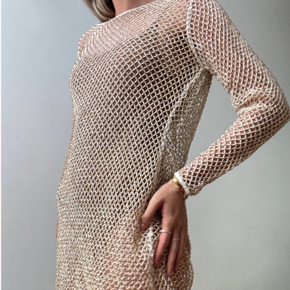 All Saints Beaded Crochet Dress Cream